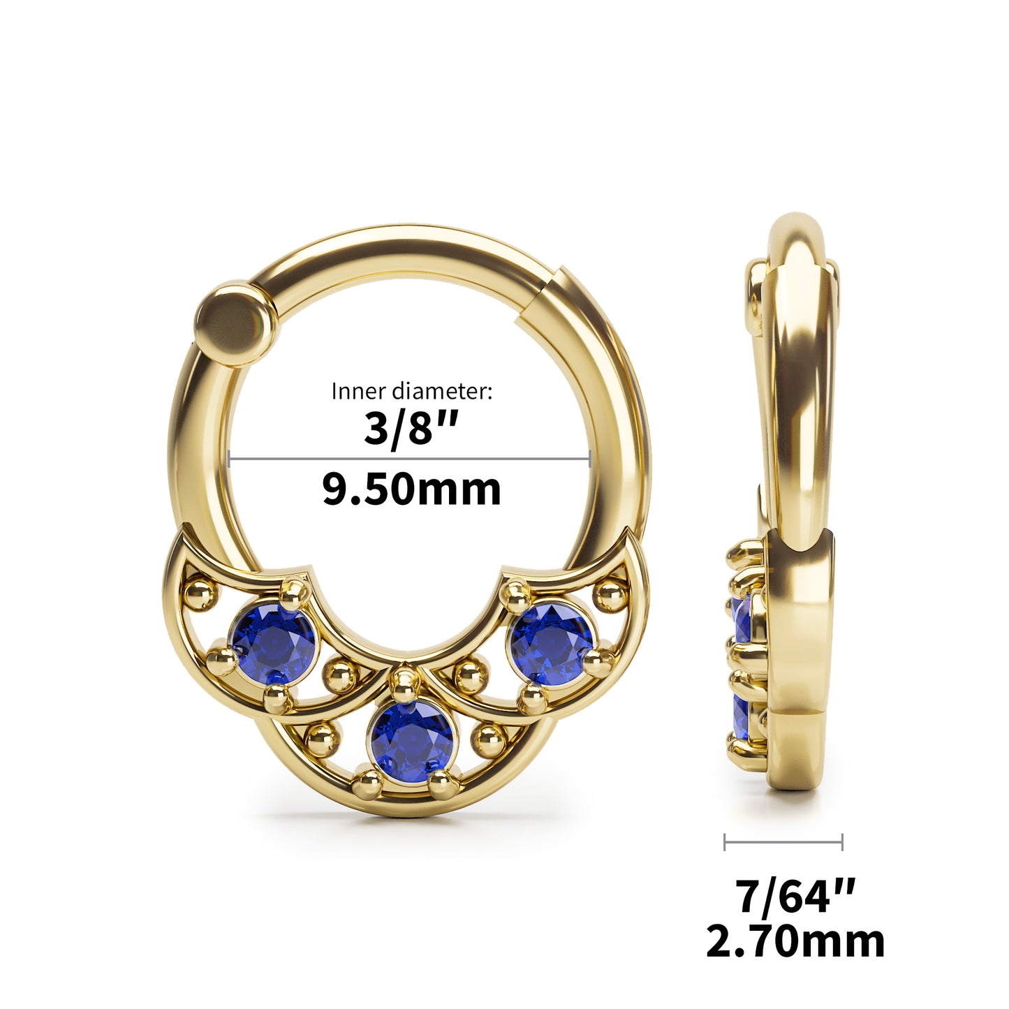 Solid Gold Tanzanite Shield Clicker Hoop