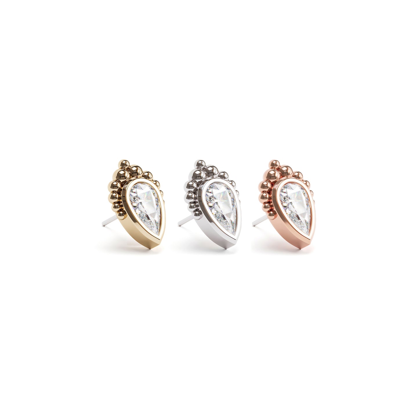 14K Gold Pear-Cut Diamond Beaded Threadless End