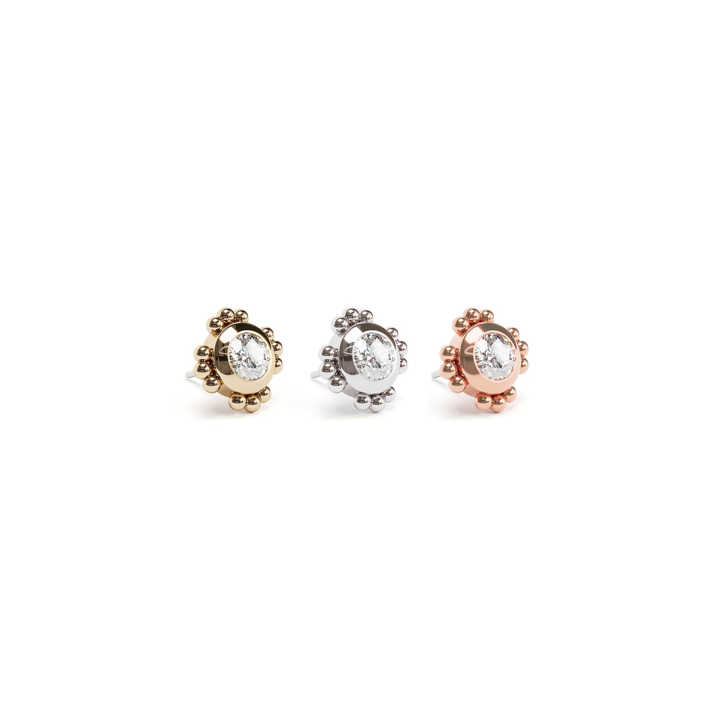 14K Gold 3mm Diamond Beaded Threadless End
