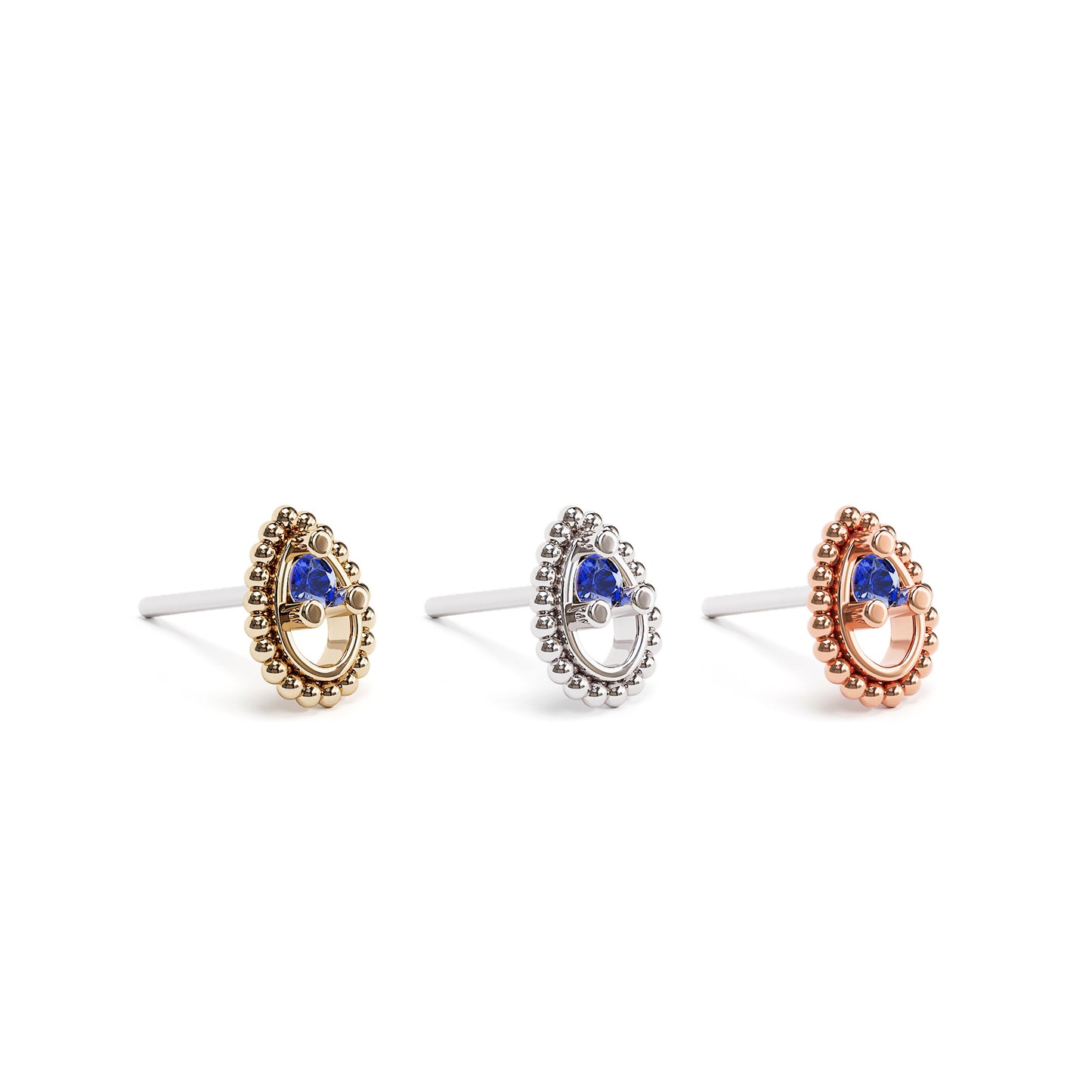 14K Gold Sapphire Beaded Teardrop Threadless End
