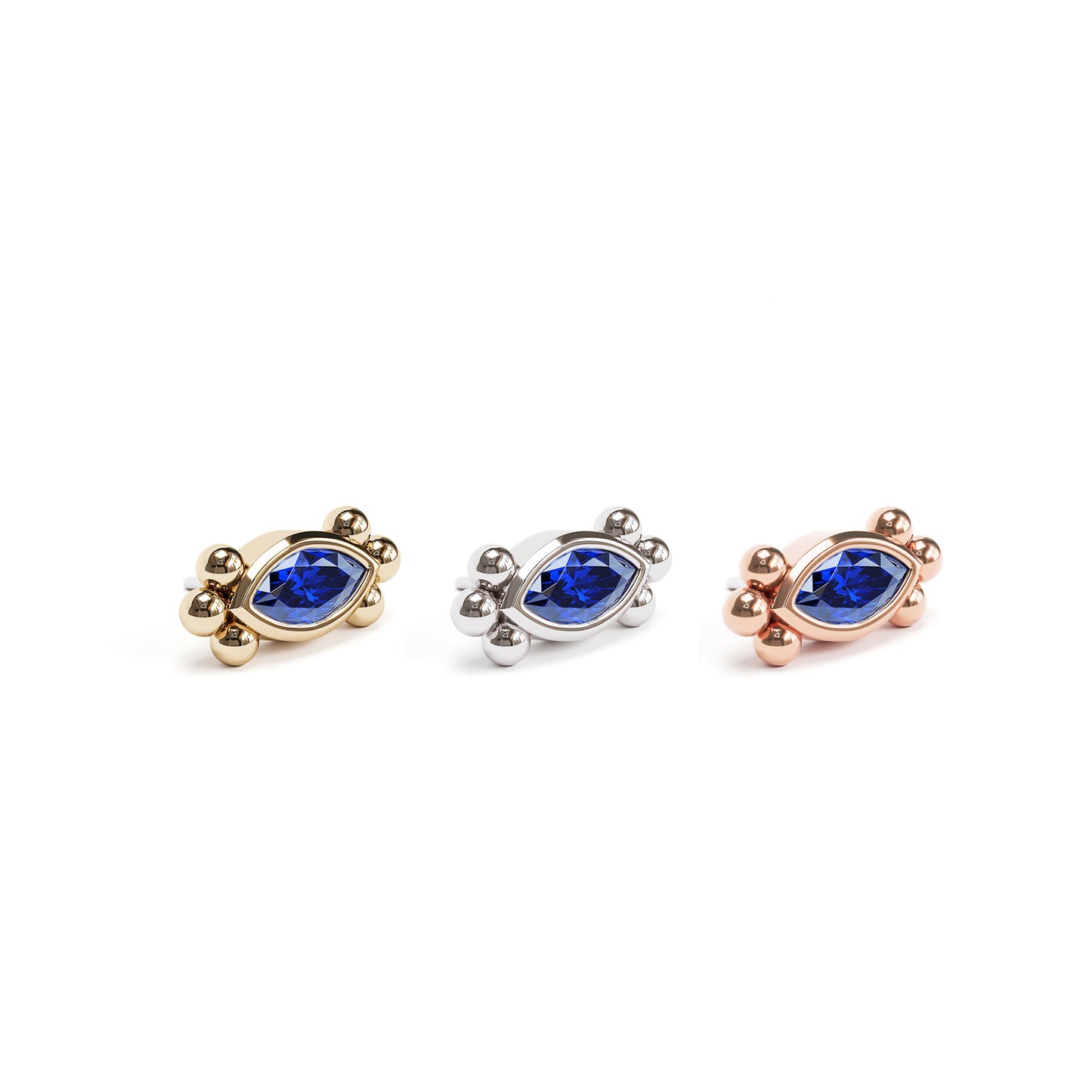 14K Gold Marquise Sapphire Beaded Threadless End