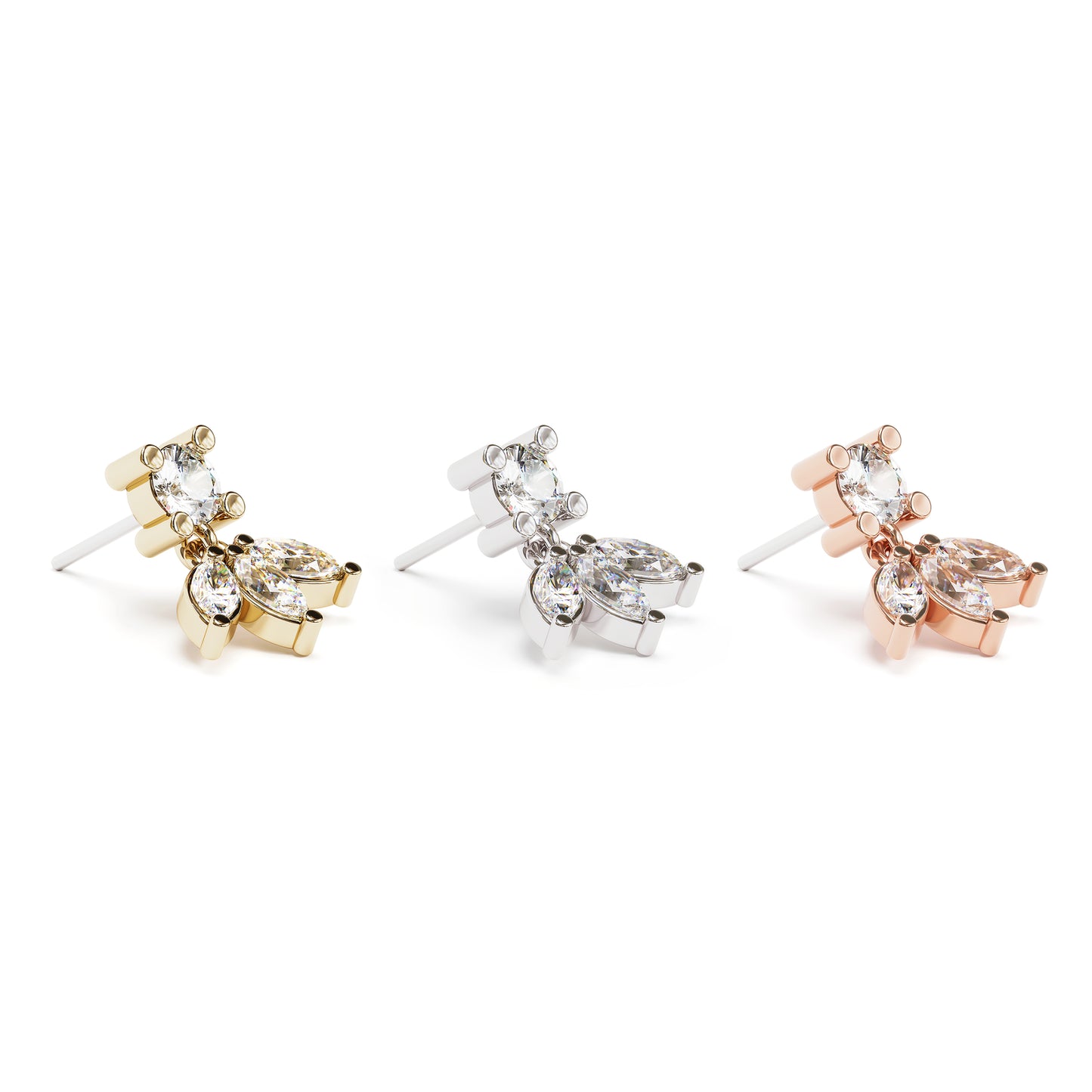 14K Gold Marquise Diamond Lotus Dangle Threadless End