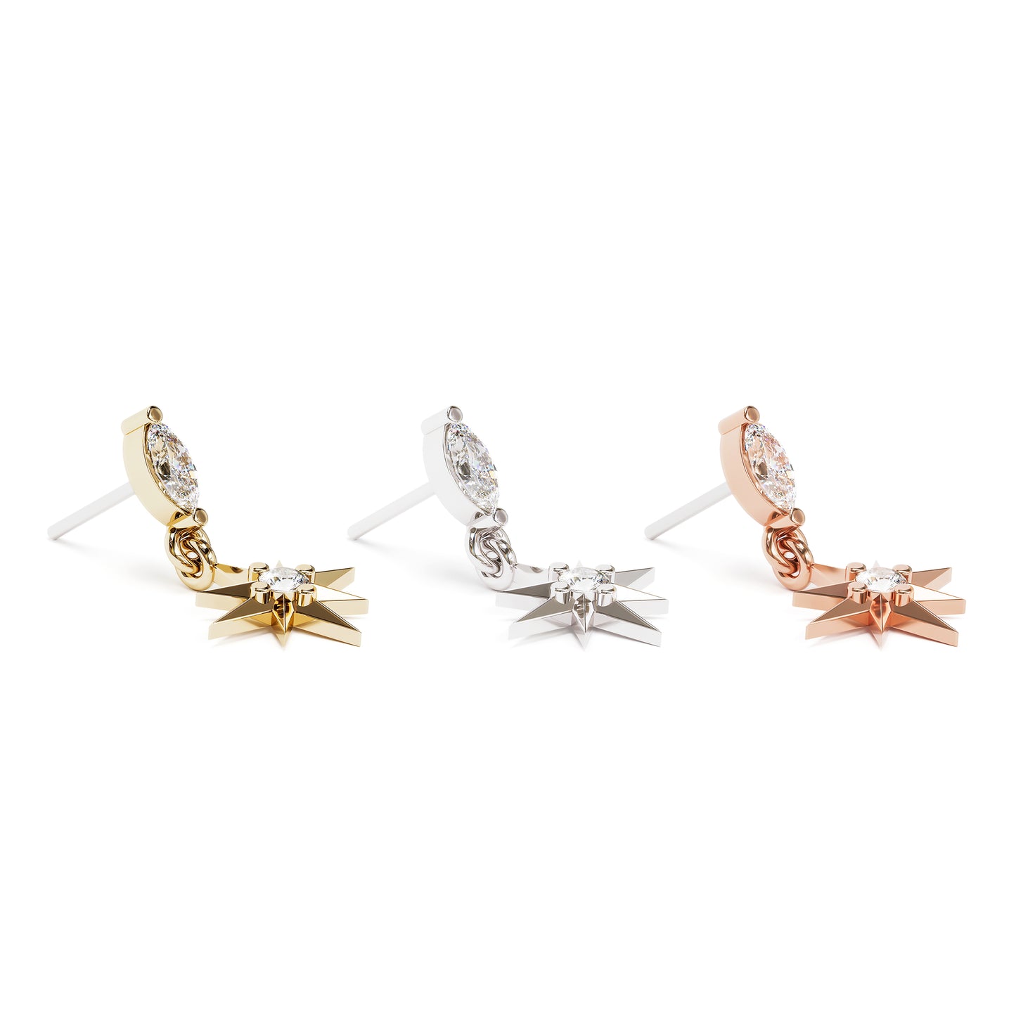 14K Gold Diamond Starburst Dangle Threadless End