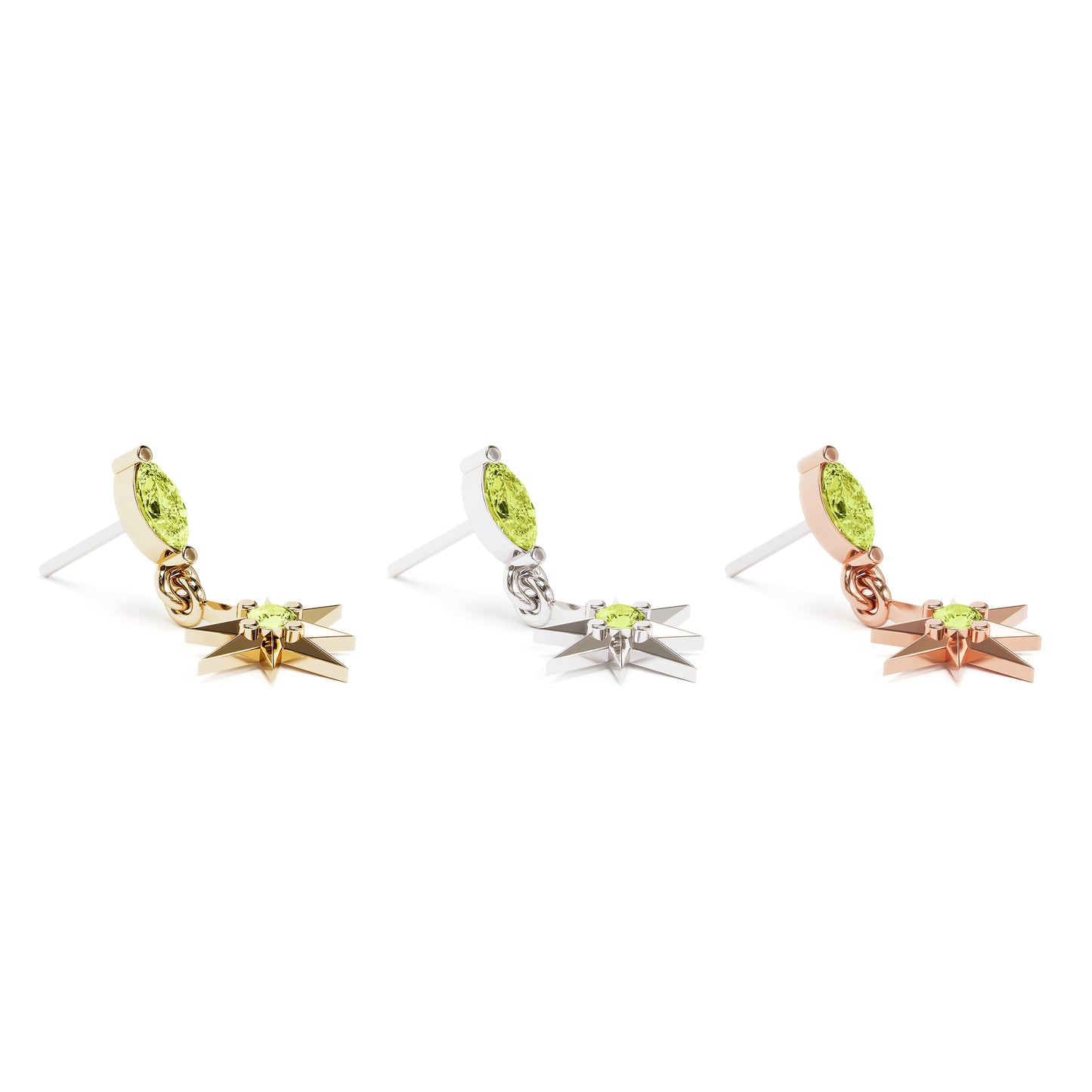 14K Gold Peridot Starburst Dangle Threadless End