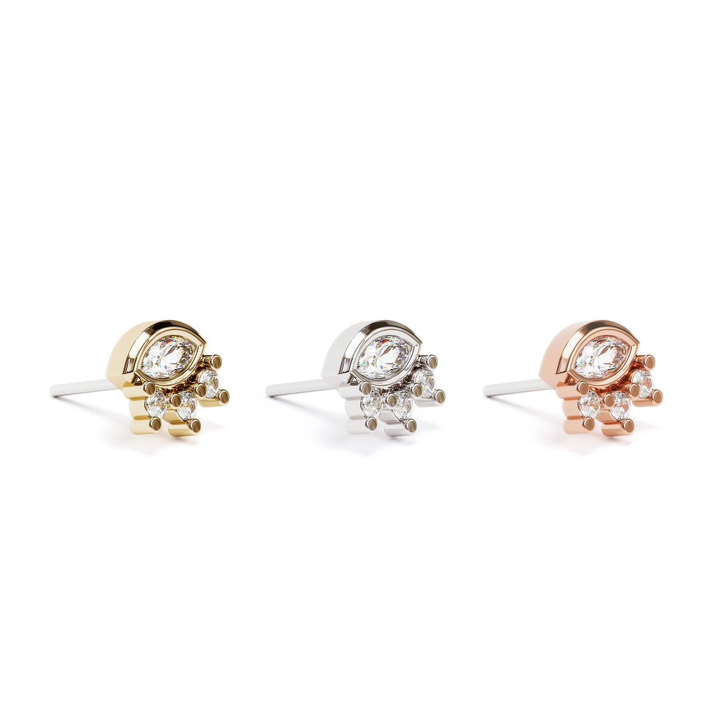 14K Gold Marquise Round Diamond Sunrise Threadless End