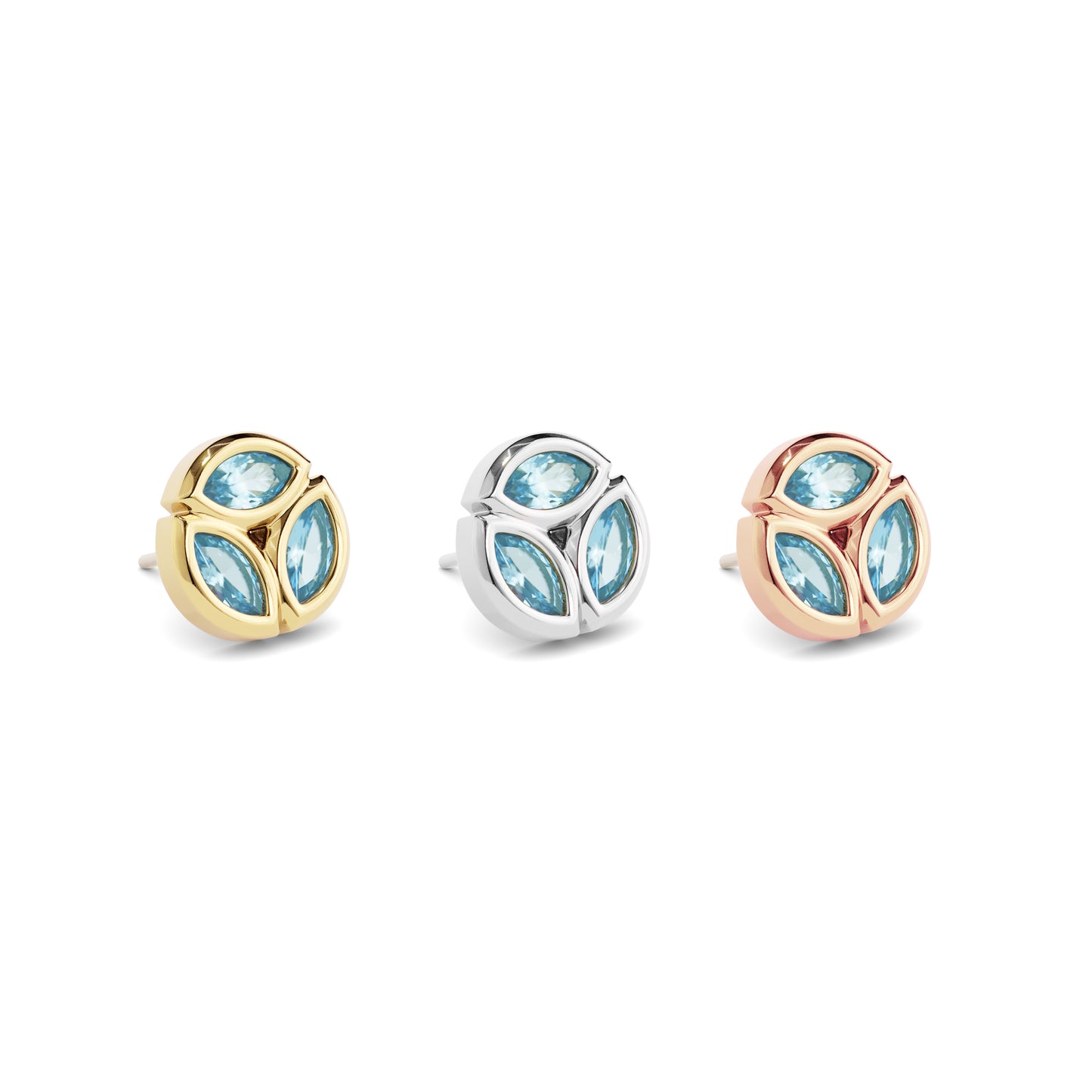 14K Gold Trio Marquise Blue Topaz Circle Threadless End