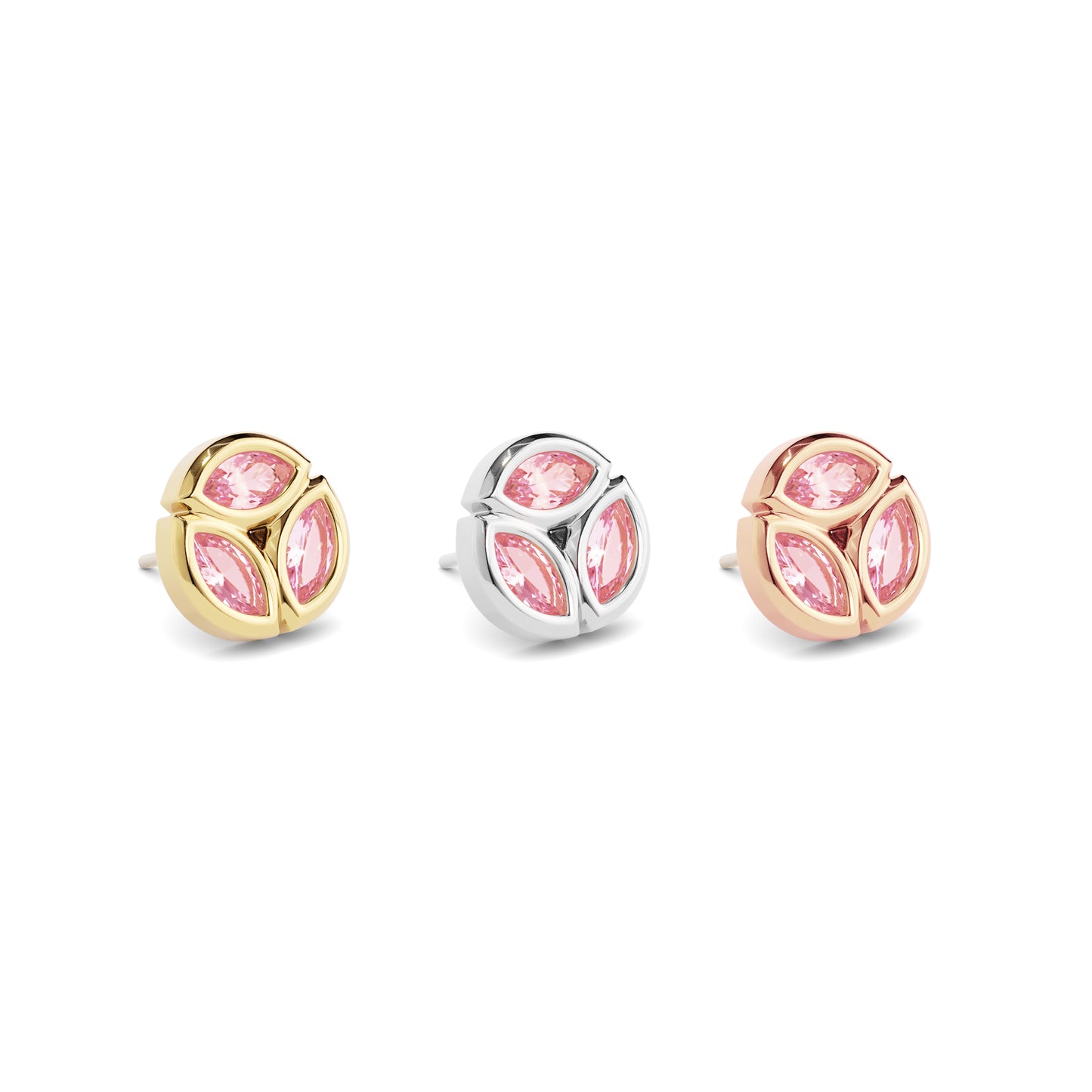 14K Gold Trio Marquise Pink Tourmaline Circle Threadless End