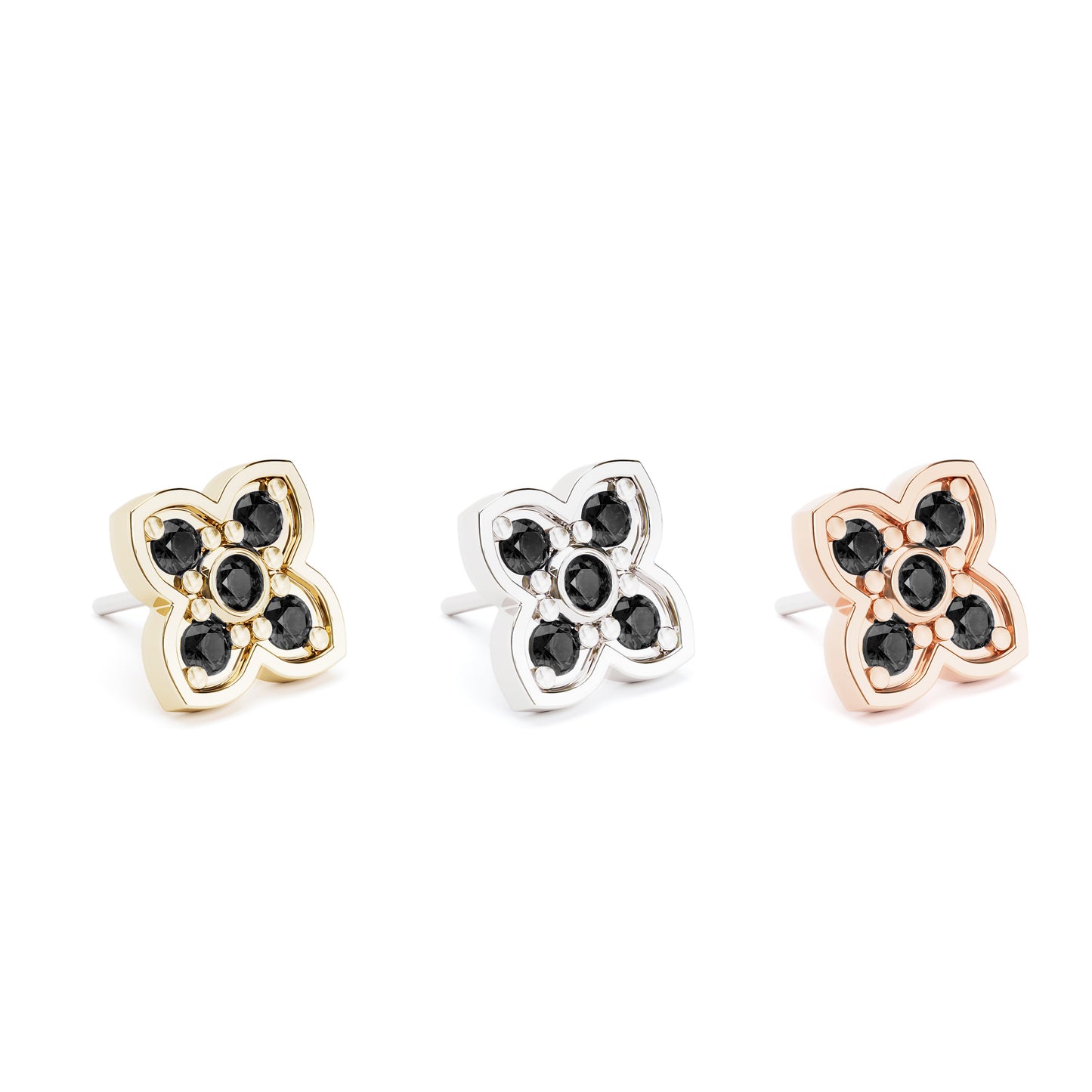 14K Gold Black Diamond Clover Threadless End