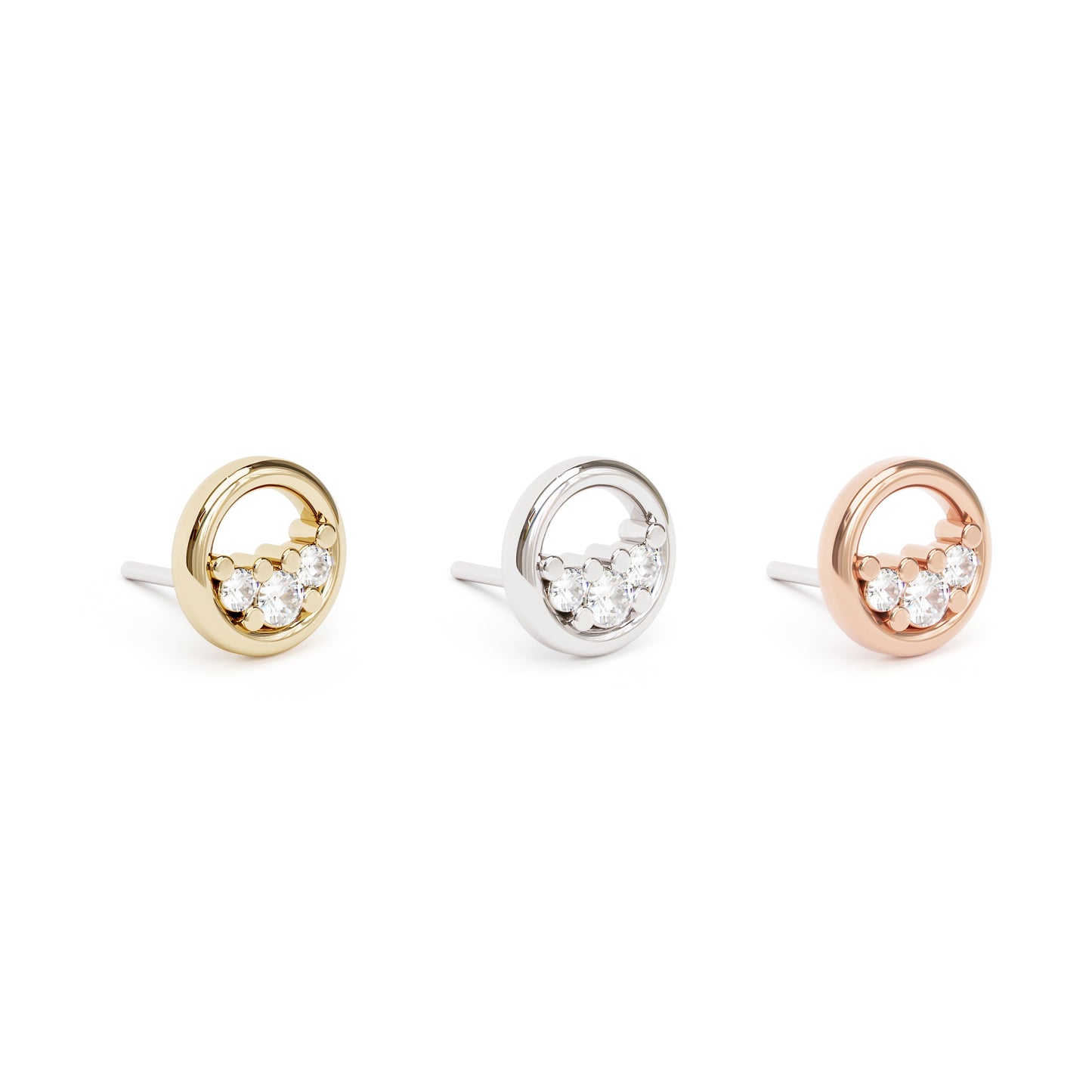14K Gold Trio Diamond Circle Threadless End