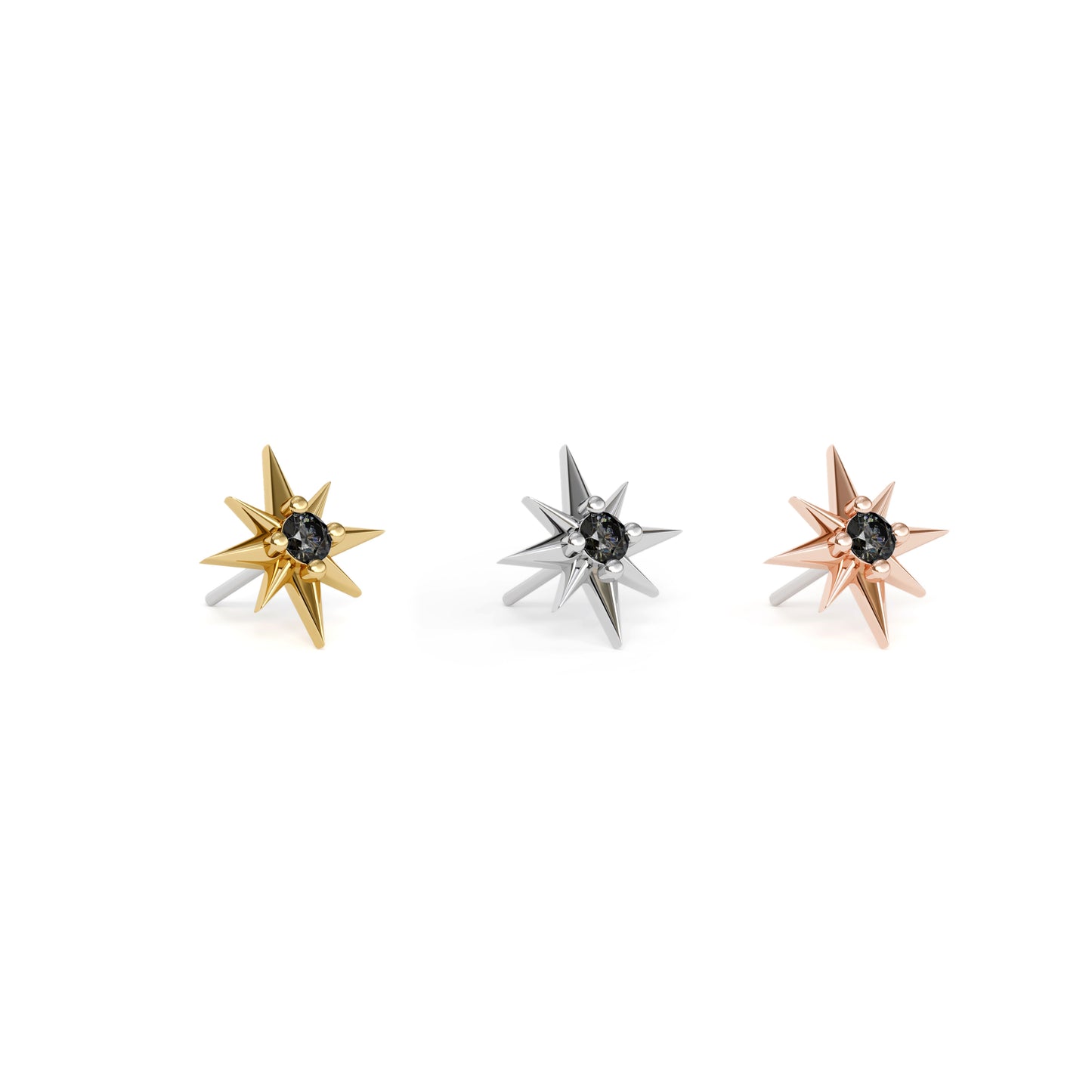 14K Gold Black Diamond Starburst Threadless End