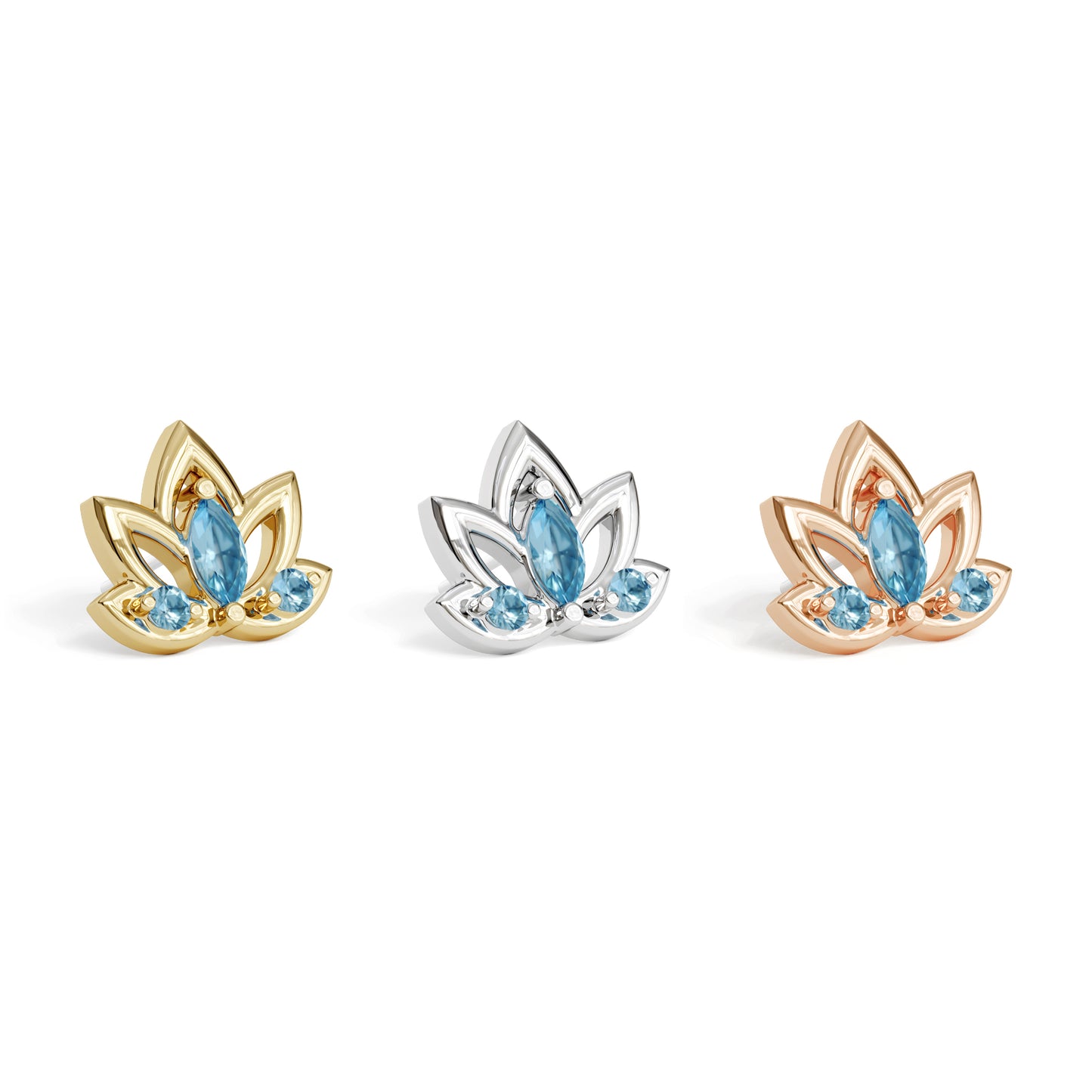 14K Gold Blue Topaz Lotus Flower Threadless End