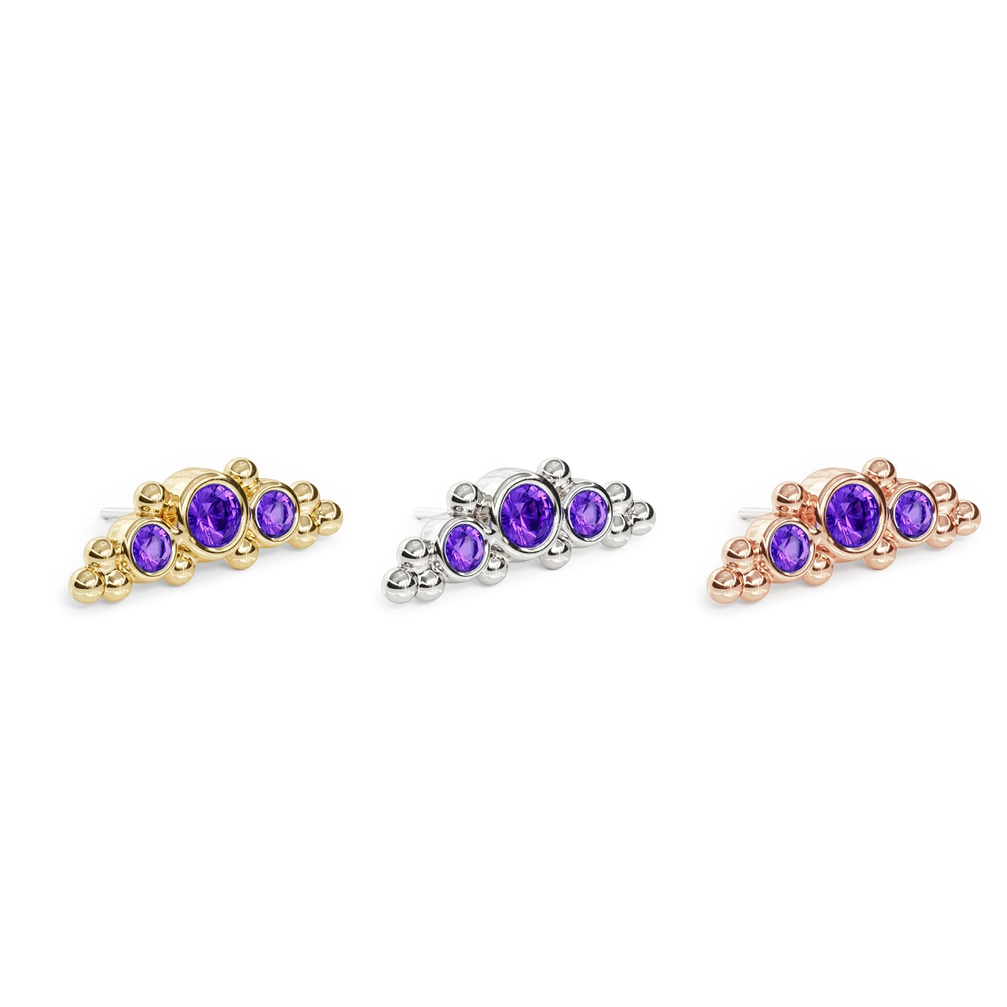 14K Gold Beaded Amethyst Curved Threadless End