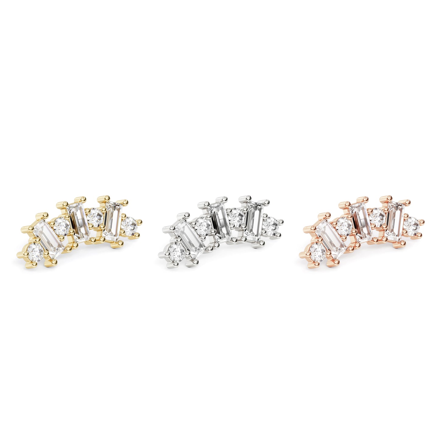 14K Gold Round and Baguette Diamond Curved Threadless End