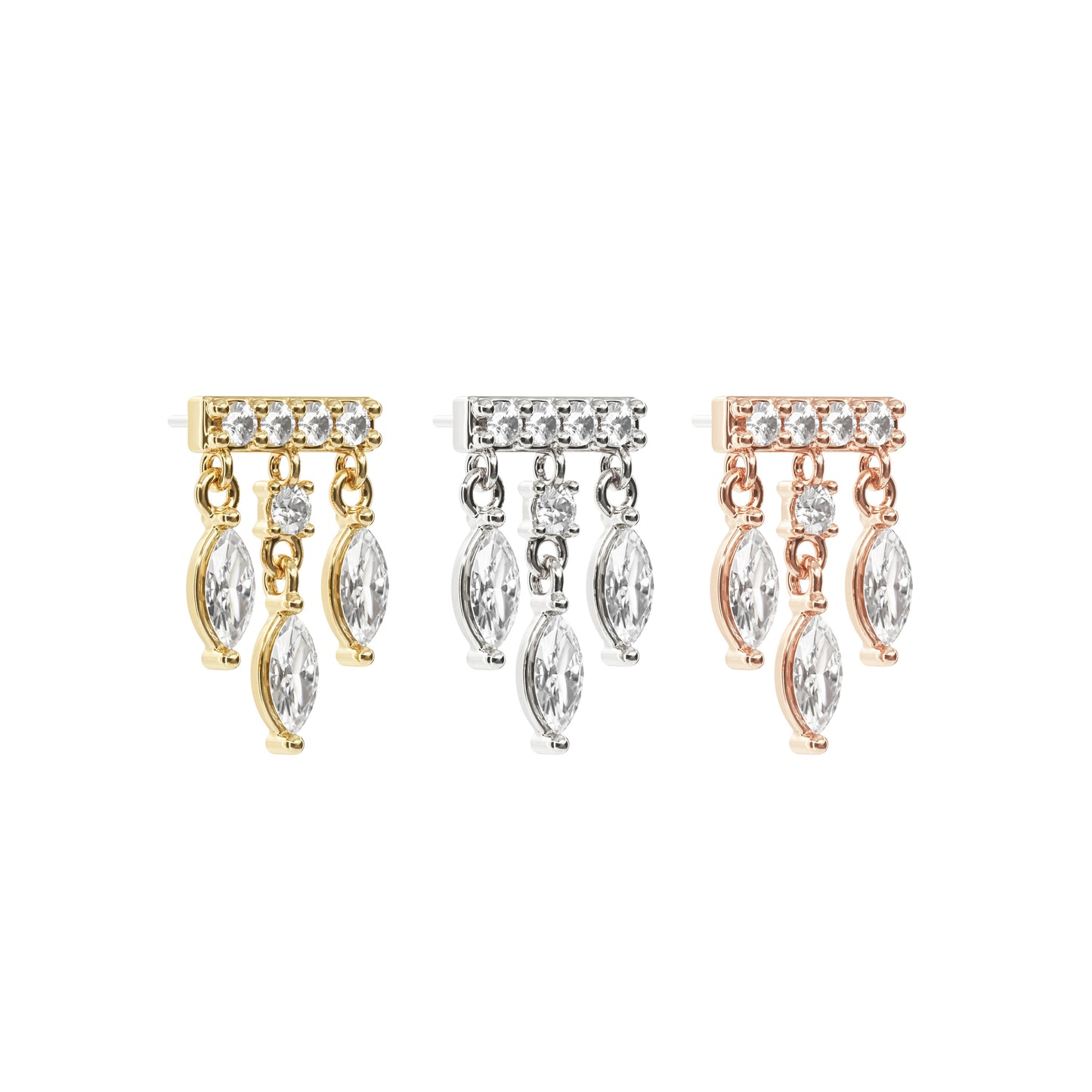 14K Gold Marquise Diamond Bar Threadless End
