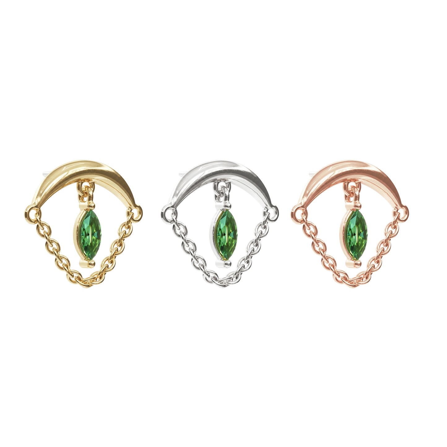14K Gold Marquise Emerald Chain Threadless End