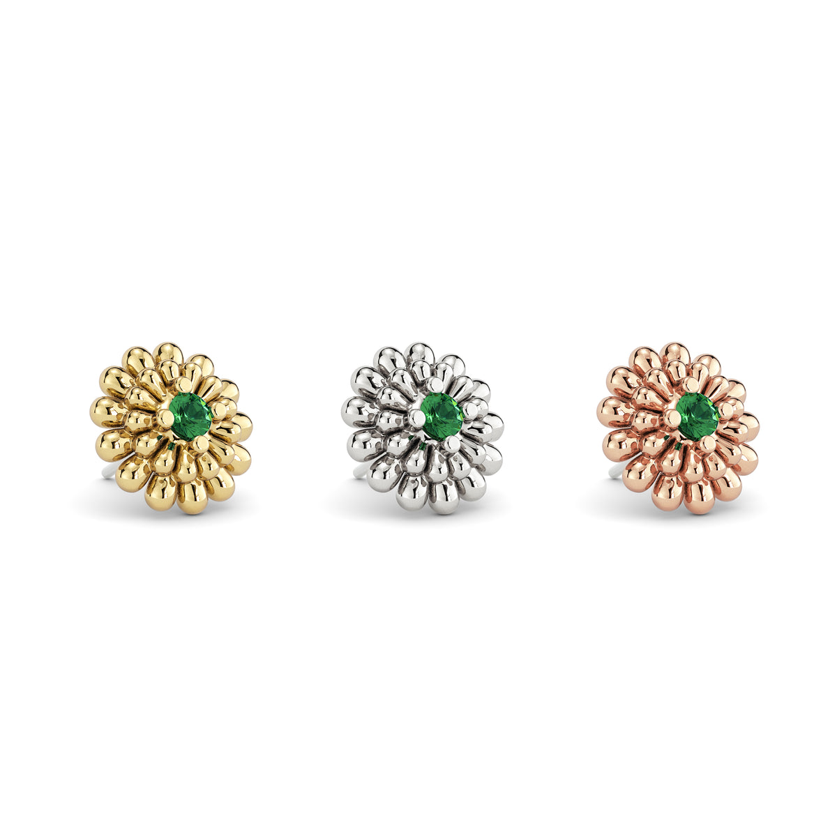 14K Gold Emerald Camellia Bloom Threadless End