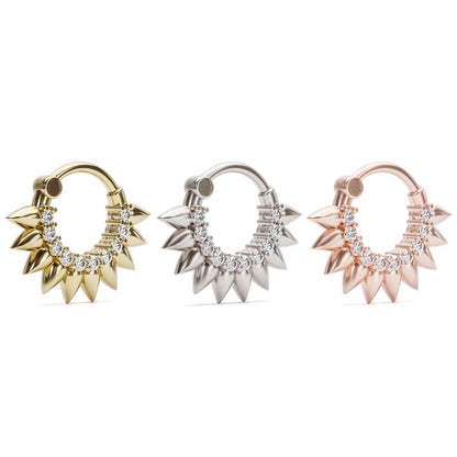 14K Gold Diamond Flower Petal Helix Clicker Hoop
