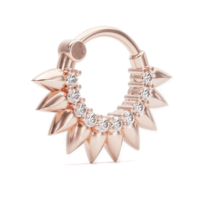 14K Gold Diamond Flower Petal Helix Clicker Hoop