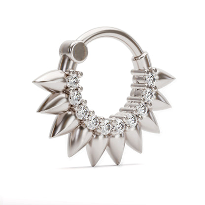 14K Gold Diamond Flower Petal Helix Clicker Hoop