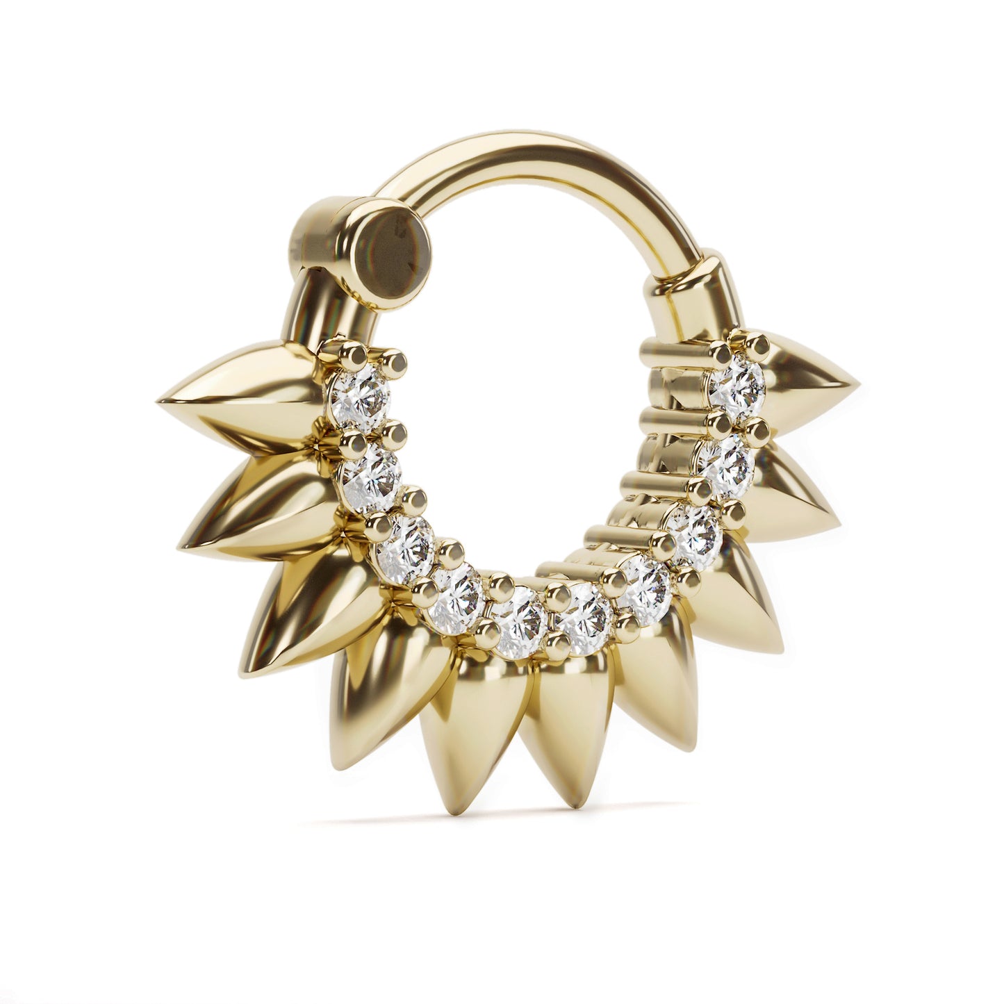 14K Gold Diamond Flower Petal Helix Clicker Hoop
