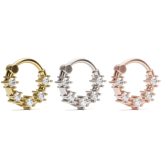 14K Gold Prong Set Diamond Helix Hoop