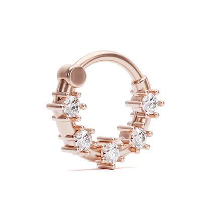 14K Gold Prong Set Diamond Helix Hoop