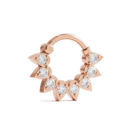 14K Gold Diamond Lotus Clicker Hoop
