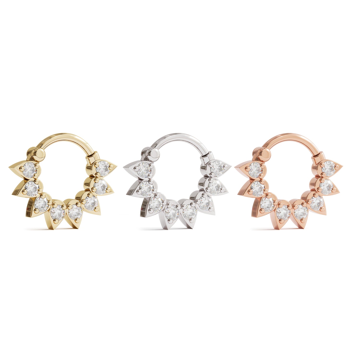 14K Gold Diamond Lotus Clicker Hoop