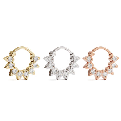 14K Gold Diamond Lotus Clicker Hoop