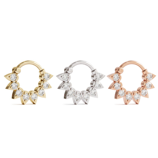 14K Gold Diamond Lotus Clicker Hoop
