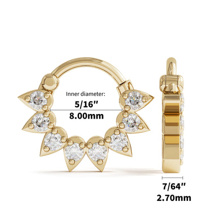 14K Gold Diamond Lotus Clicker Hoop