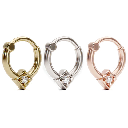 14K Gold Diamond Square Clicker Hoop