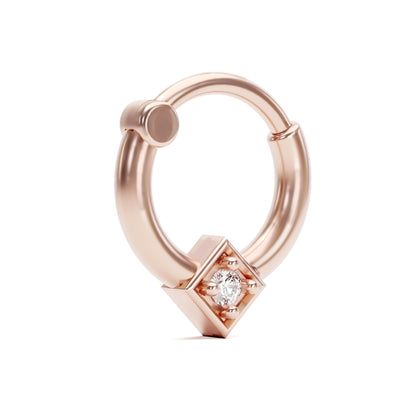 14K Gold Diamond Square Clicker Hoop