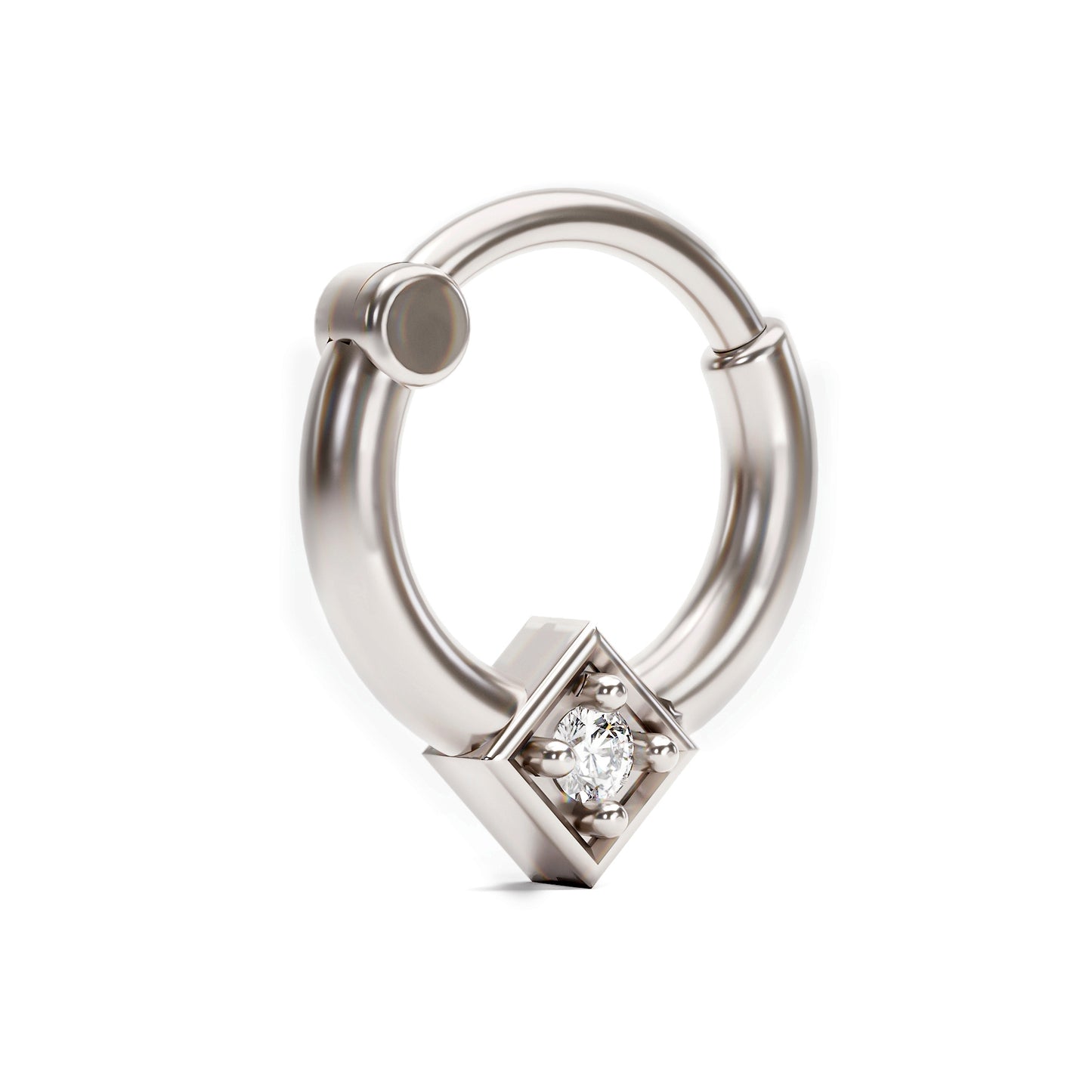 14K Gold Diamond Square Clicker Hoop
