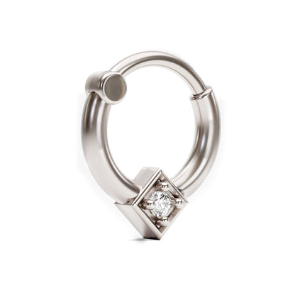 14K Gold Diamond Square Clicker Hoop