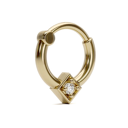 14K Gold Diamond Square Clicker Hoop