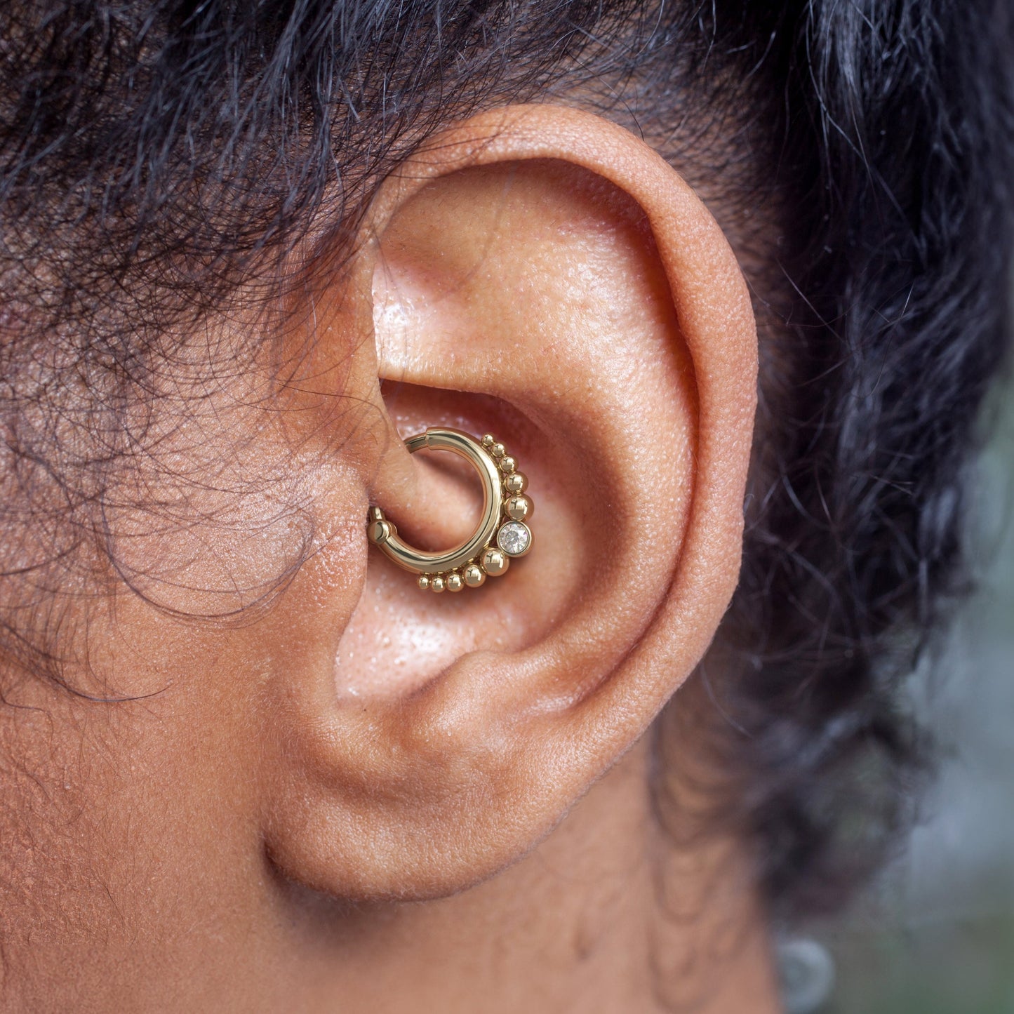 14K Gold Diamond Beaded Clicker Hoop