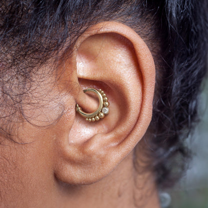 14K Gold Diamond Beaded Clicker Hoop