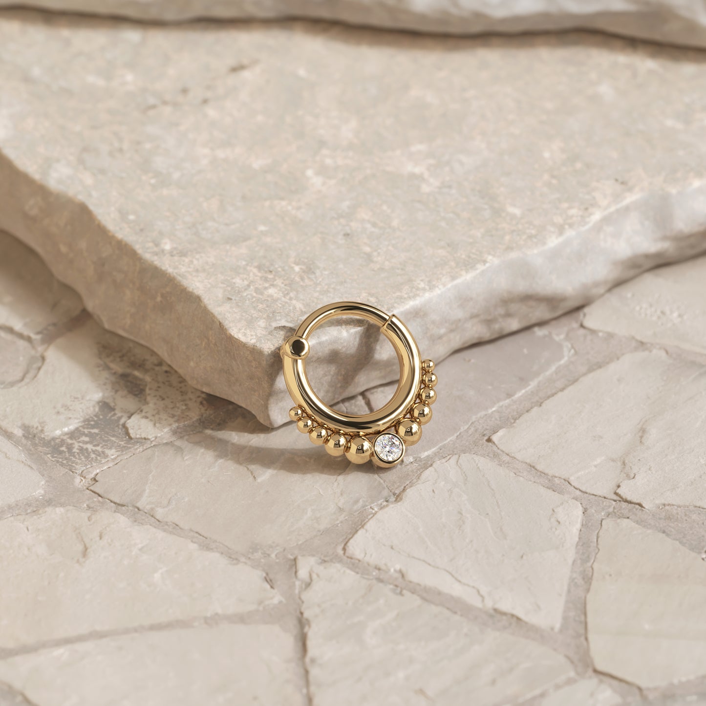 14K Gold Diamond Beaded Clicker Hoop