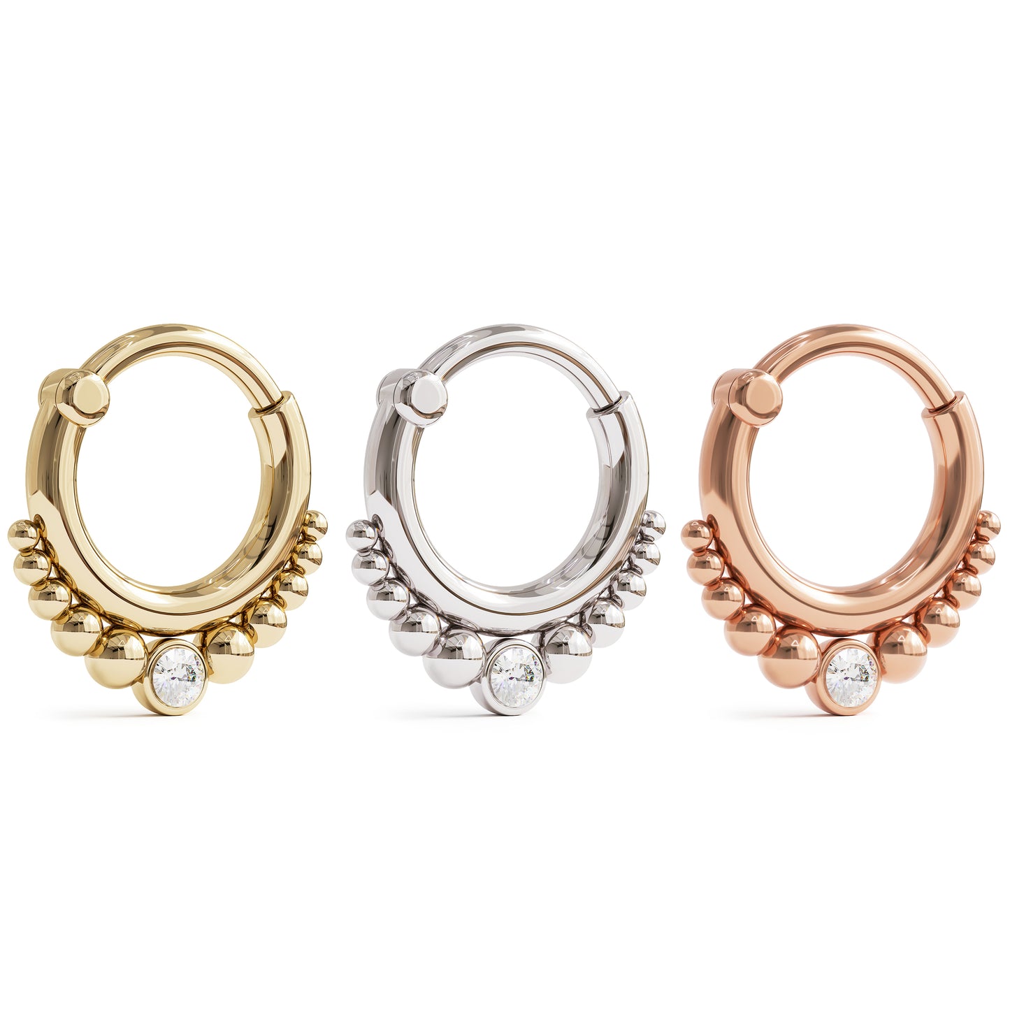 14K Gold Diamond Beaded Clicker Hoop