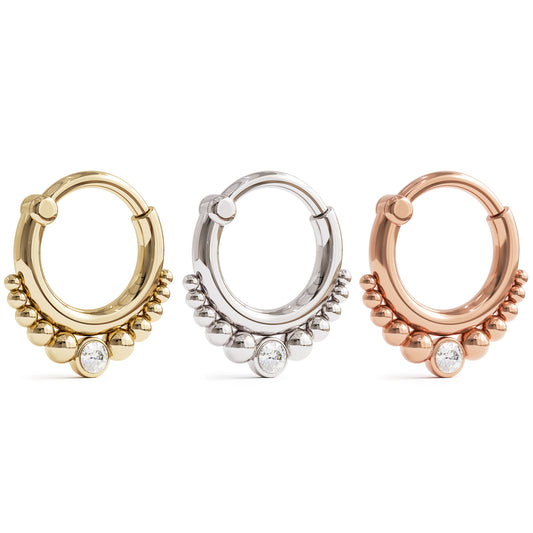 14K Gold Diamond Beaded Clicker Hoop