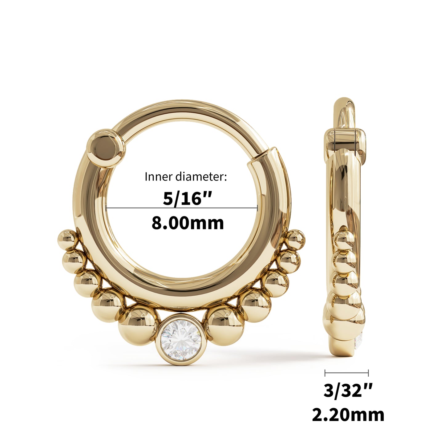 14K Gold Diamond Beaded Clicker Hoop