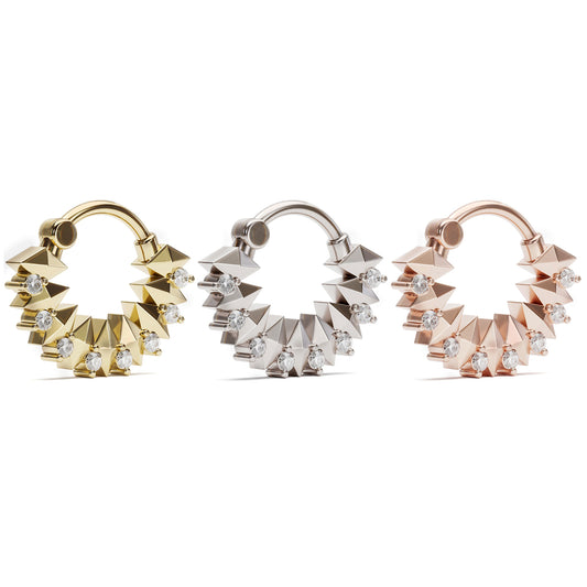 14K Gold Diamond Spike Clicker Hoop