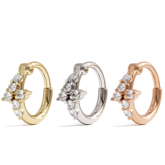 14K Gold Diamond Cluster Clicker Hoop