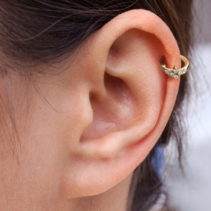 14K Gold Diamond Cluster Clicker Hoop
