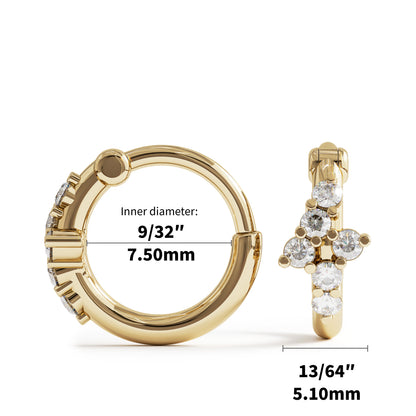 14K Gold Diamond Cluster Clicker Hoop