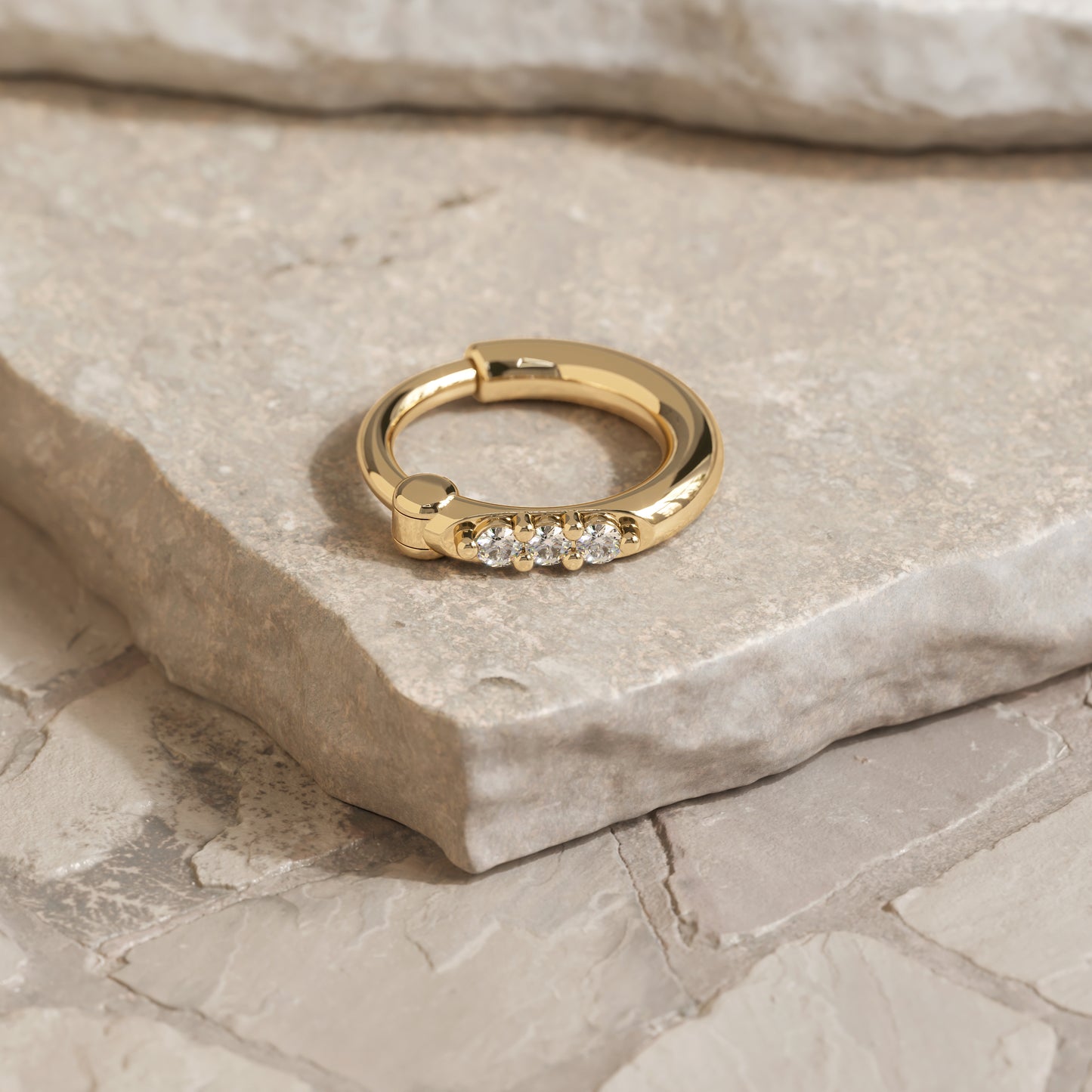 14K Gold Trio Diamond Clicker Hoop