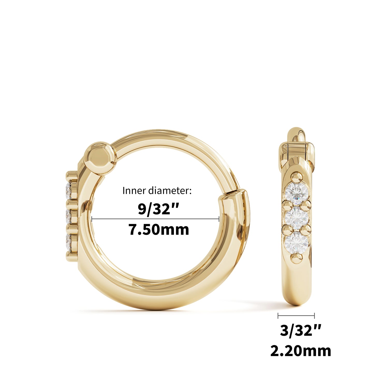 14K Gold Trio Diamond Clicker Hoop