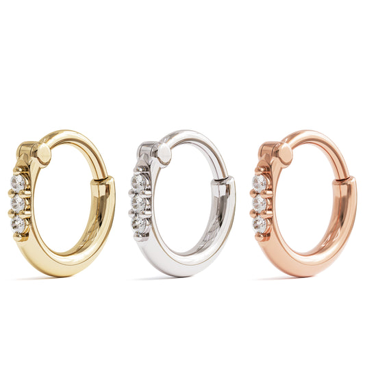 14K Gold Trio Diamond Clicker Hoop