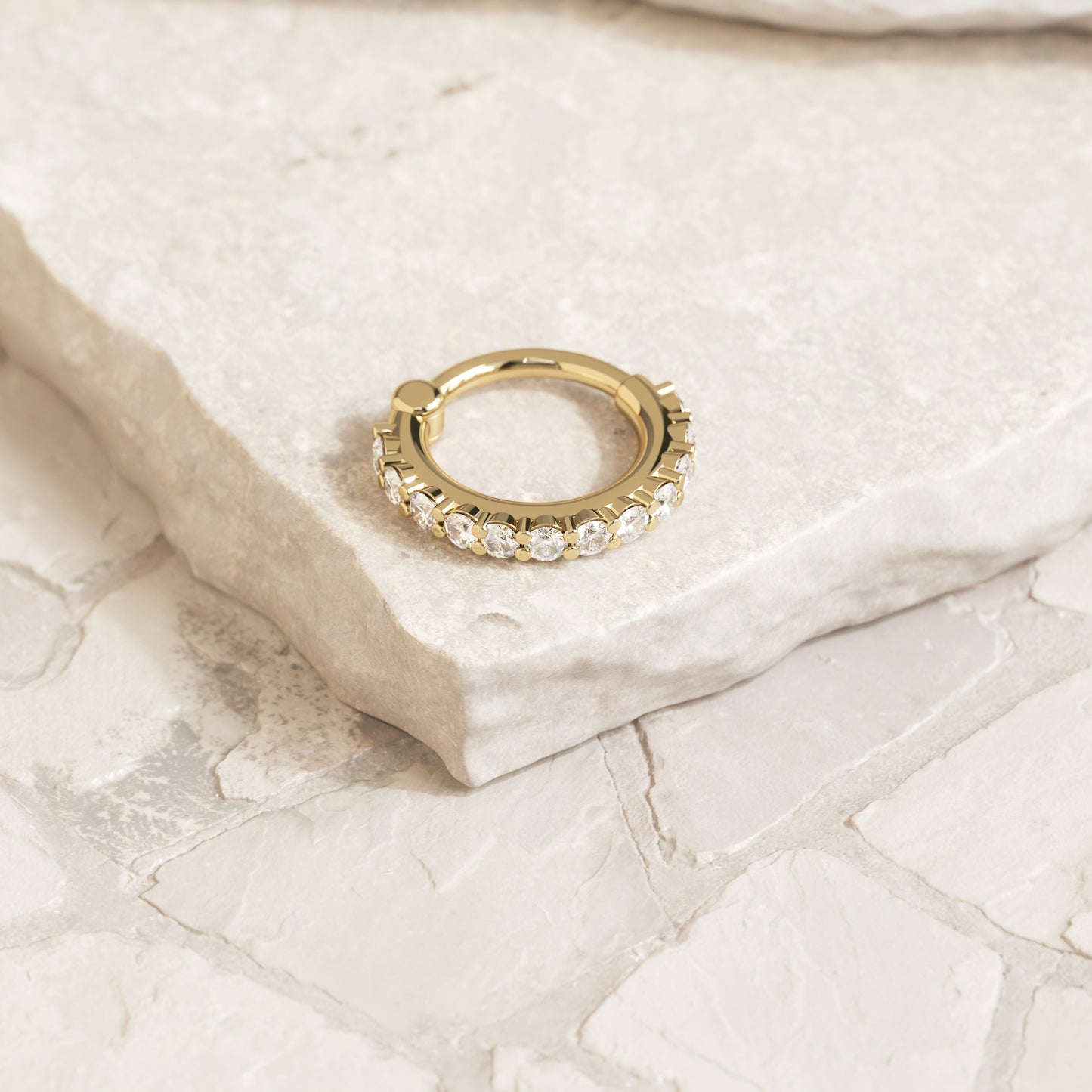 14K Gold Pavé Diamond Clicker Hoop